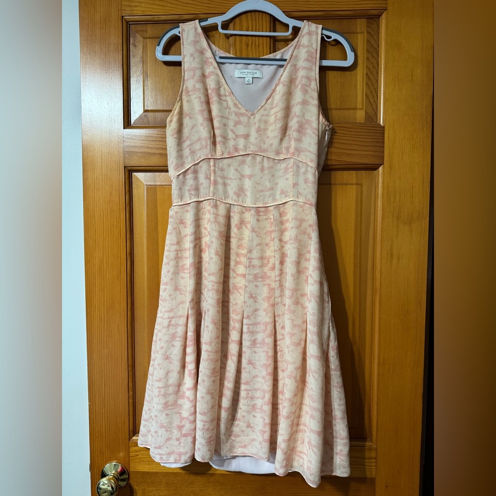 Ann Taylor Pink and Cream Midi Dress